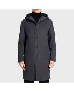 DOUBLE POCKETS LONG COAT WITH HOOD FOR MEN
